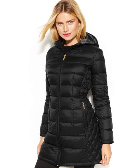 black michael kors jcket|Michael Kors long puffer jacket.